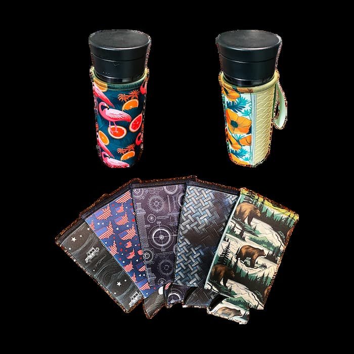 Premium custom printed 15.0cm bottle koozies with vibrant flamingo and floral patterns, featuring N52 magnetic integration and precision cylinder bed binding.