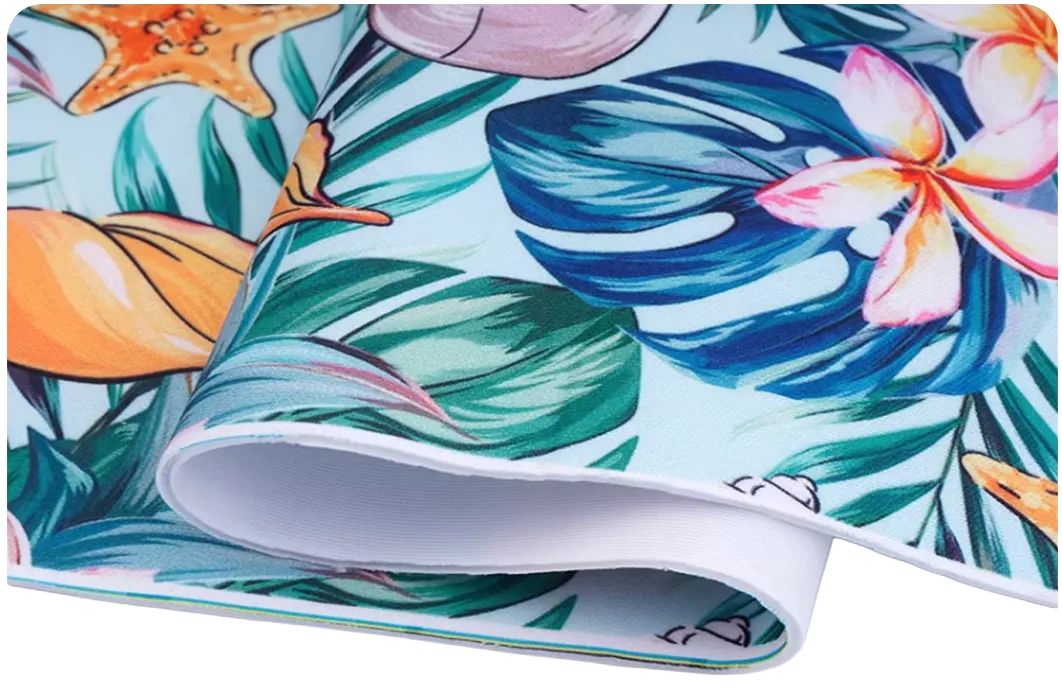 Eco-friendly polyester laminated neoprene fabric optimized for vibrant sublimation printing and promotional gift manufacturing.