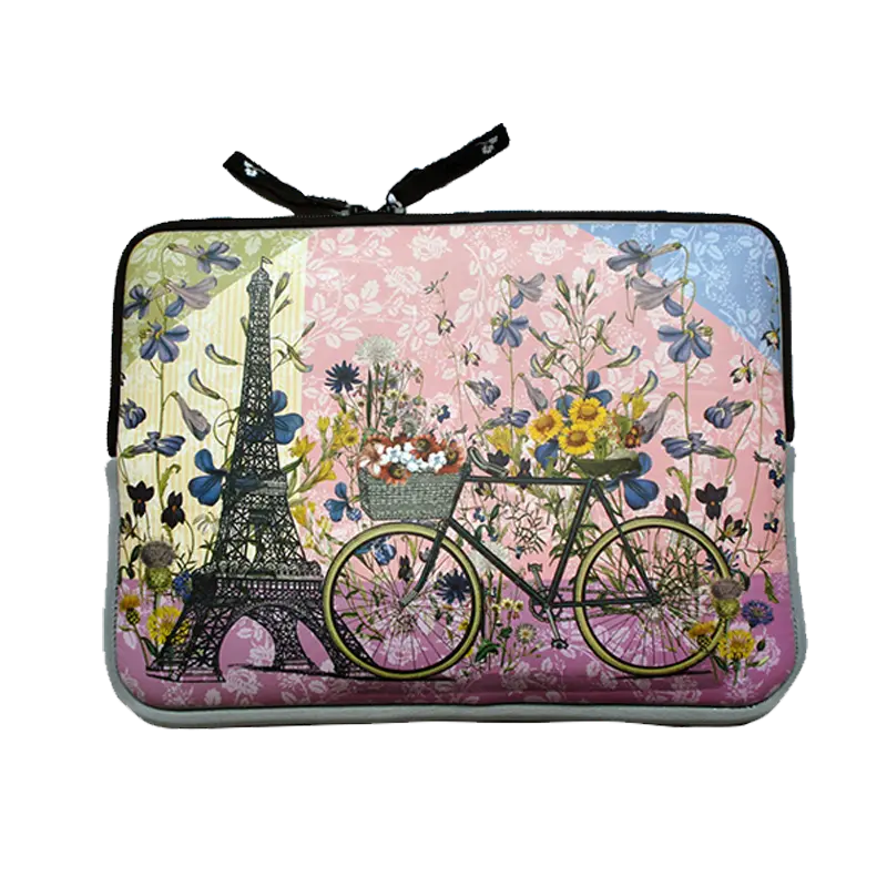 Custom printed SBR neoprene laptop sleeve showcasing excellent sublimation printing and cushioning