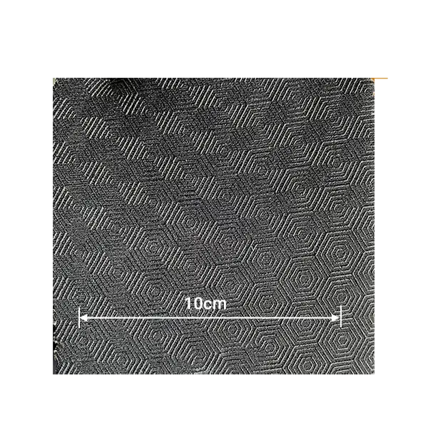 Black neoprene with a concentric hexagonal maze-style anti-slip print for high-end technical gear.