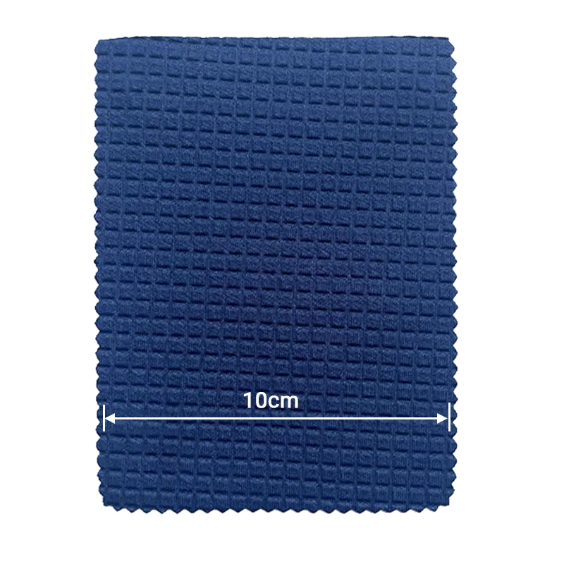 High-precision blue grid embossed neoprene fabric pattern from an ISO auditor led factory.