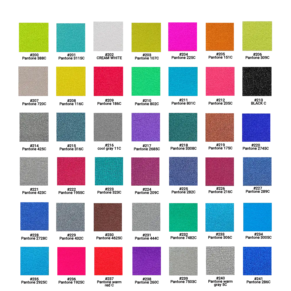 Multi-color composite of Genuine Nylon Neoprene Fabric displaying 20+ core professional stock colors for medical and sports gear.