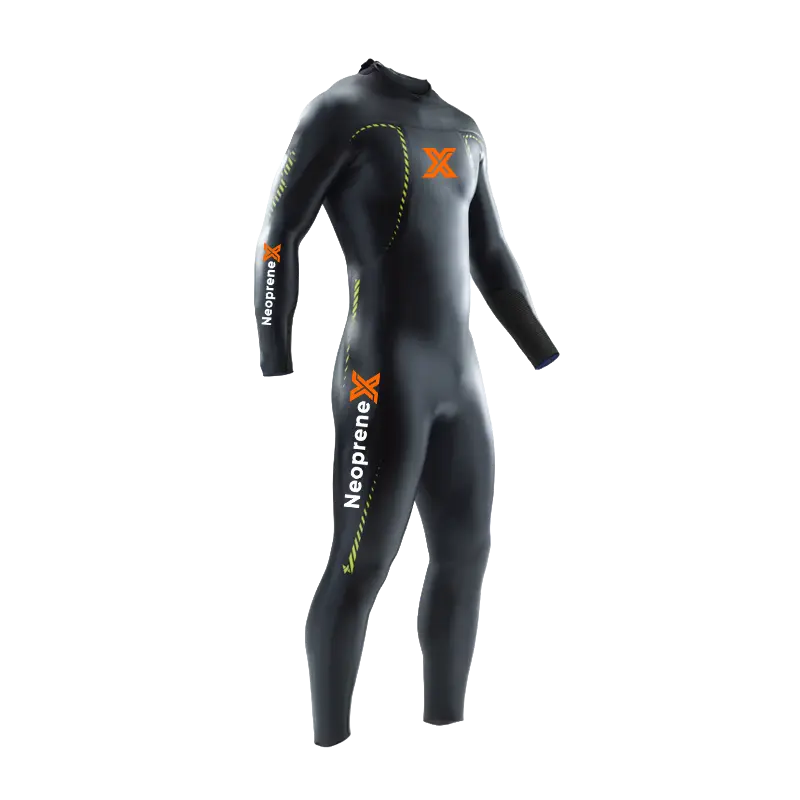 A professional triathlon wetsuit featuring Glide Skin neoprene coating for zero water drag and maximum hydrodynamic performance.