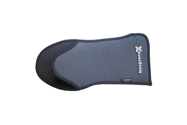 Grey microwave glove with functional grid-embossing on neoprene for thermal insulation and non-slip handling.