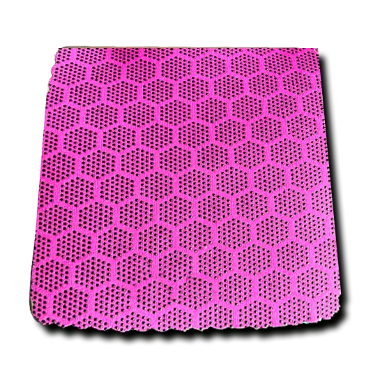Silicone printed anti-slip neoprene fabric with pink hexagon patterns for professional medical and sports gear.