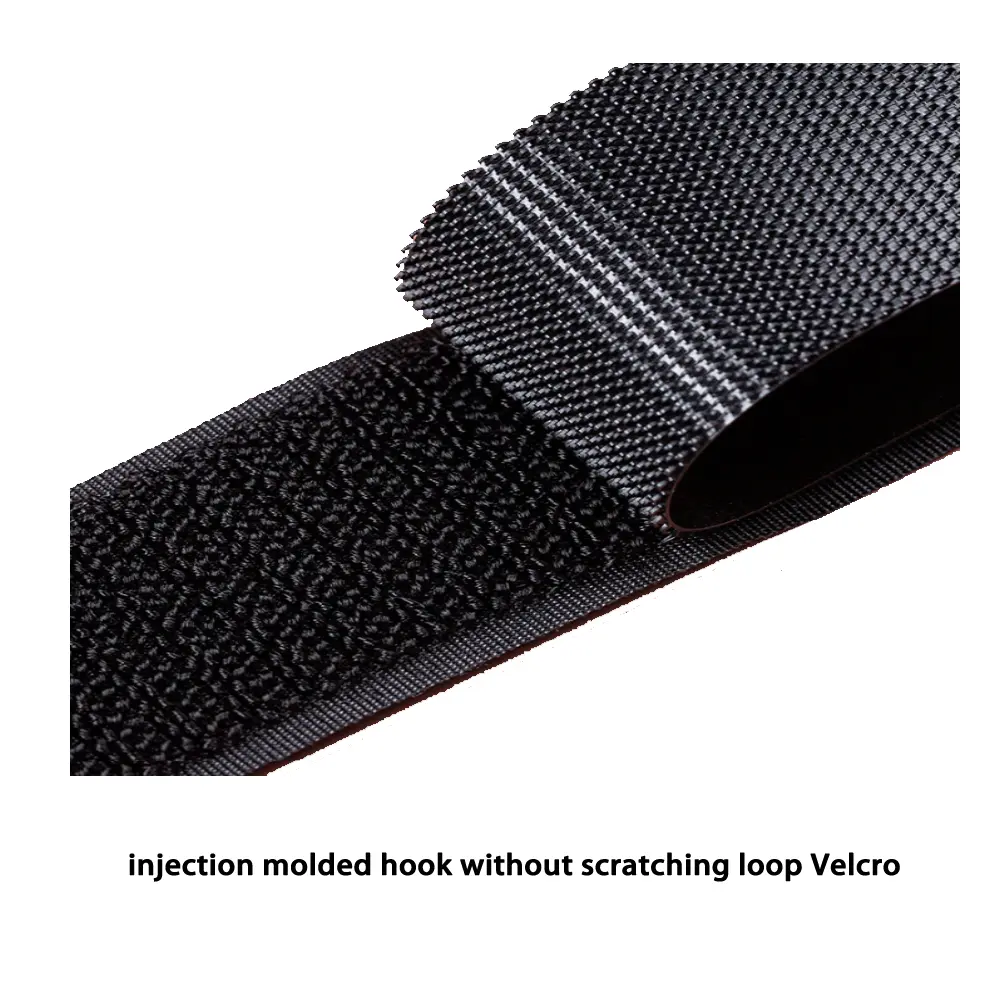 Injection molded hook Velcro that won't scratch neoprene fabric.