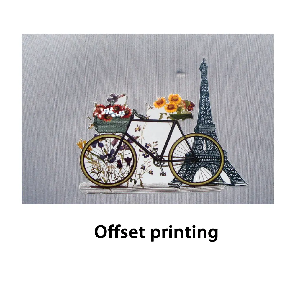 Photographic offset printing on gray neoprene fabric.