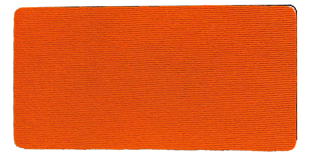 Enlarged close-up of orange textured Polyester Neoprene Fabric showing the high-quality surface and dense Neoprene material core.