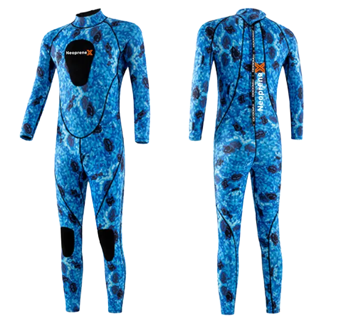 High-performance 4-way stretch Lycra neoprene suit for professional triathlon and surfing.