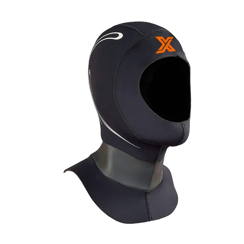 Technical diving hood with a natural smooth skin neck seal for a water-tight and comfortable professional fit.