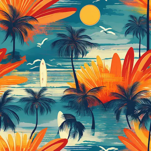 Magnetic 12cm coffee koozie - Retro surf shack summer lifestyle pattern