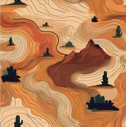 Magnetic water bottle sleeve 15cm height - Desert topographic map hiking design