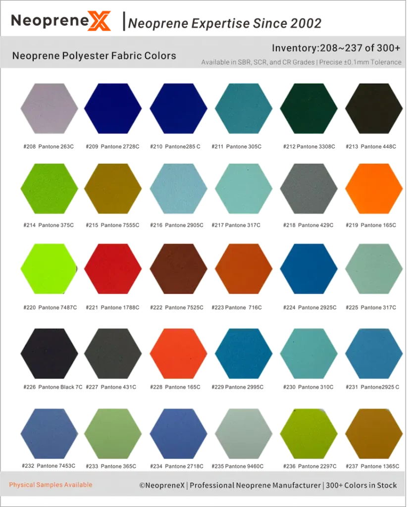 Bulk neoprene suppliers fabric color catalog 208-237