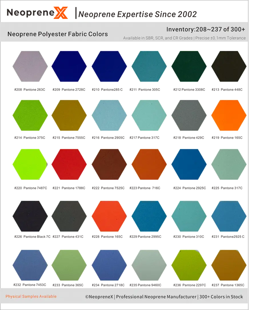 Bulk neoprene suppliers fabric color catalog 208-237