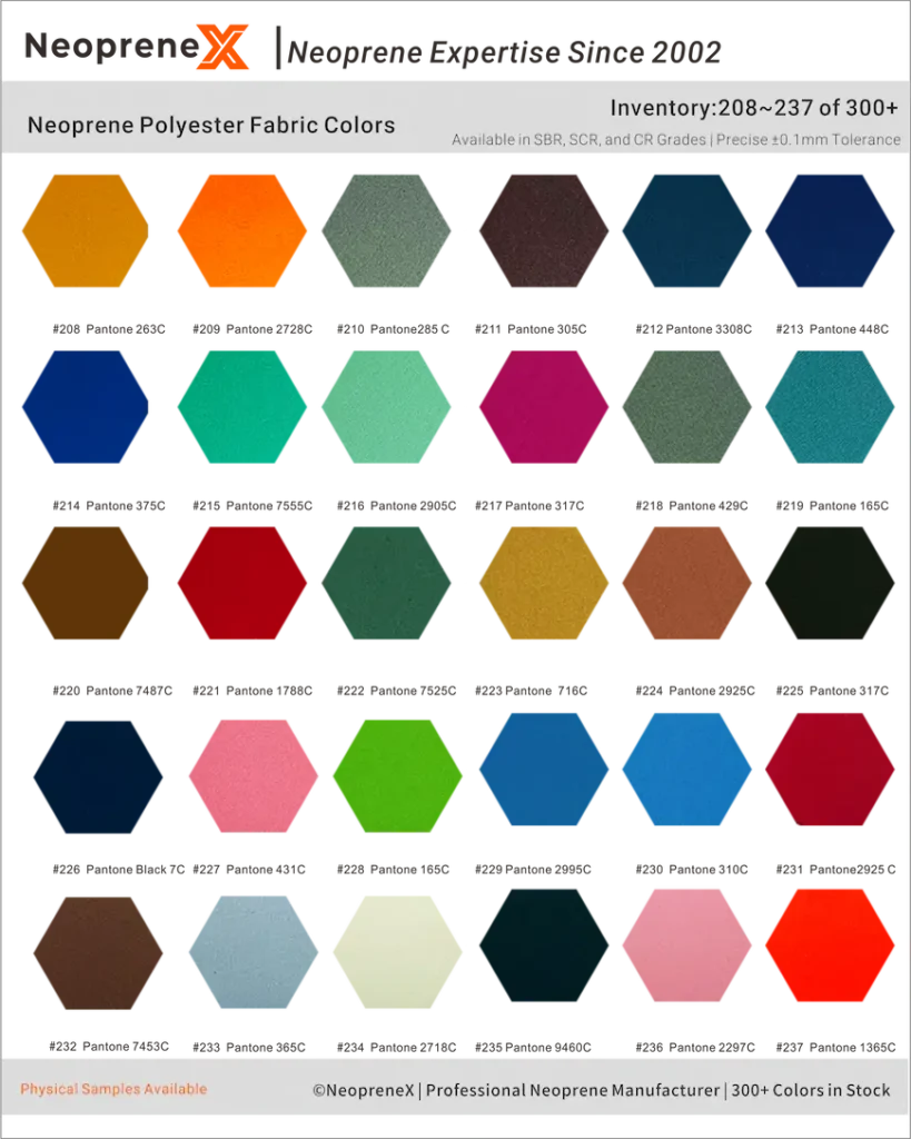 Bulk neoprene suppliers fabric color catalog 208-237