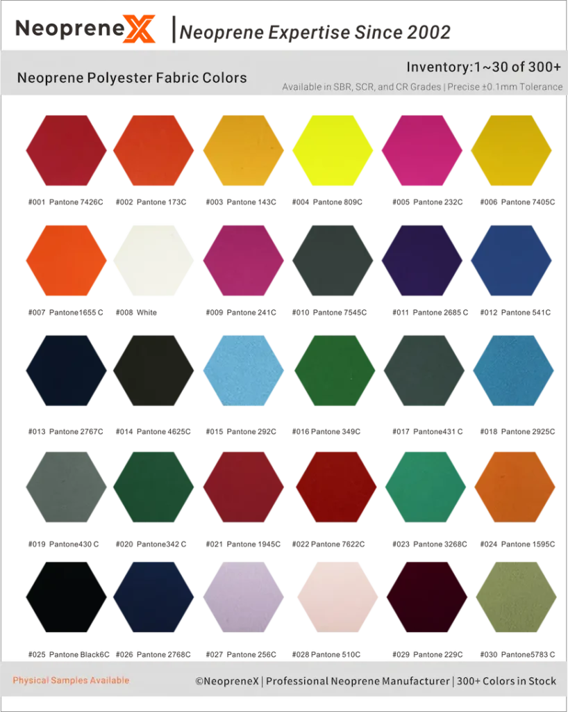 Neoprene suppliers polyester fabric color chart 1-30 by NeopreneX