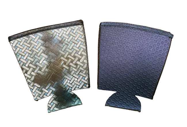 T30 deep black neoprene coffee sleeve with \#11 Shark Skin hexagonal embossing, providing maximum anti-slip grip and wear resistance for industrial environments.