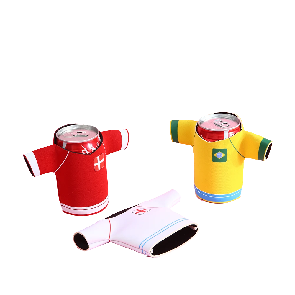 Novelty die-cut T-shirt shaped neoprene can koozie with silkscreen printed design, ideal for themed campaigns and team sports promotions.