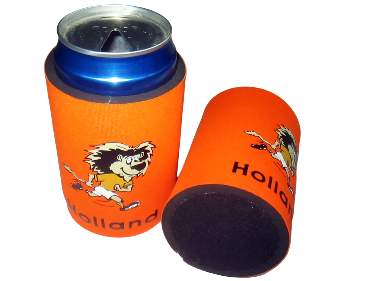 Screen printed neoprene can koozie with clean solid brand logo using wear-resistant rubber-based inks, offering a cost-effective branding solution for bulk promotional orders.