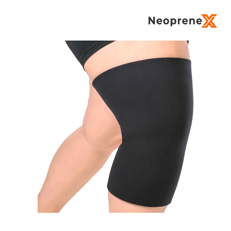 Side view of the NeopreneX Basic Knee Sleeve, showcasing the seamless 3mm neoprene tubular design slip-on fit over the knee for daily sports compression.