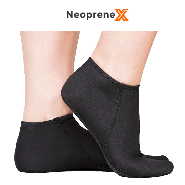 Low-cut 2.5mm soft neoprene water socks from NeopreneX, designed with a close-fit ankle and anti-slip silicone grip. Ideal for bulk customization, swimming, snorkeling, and fin use.