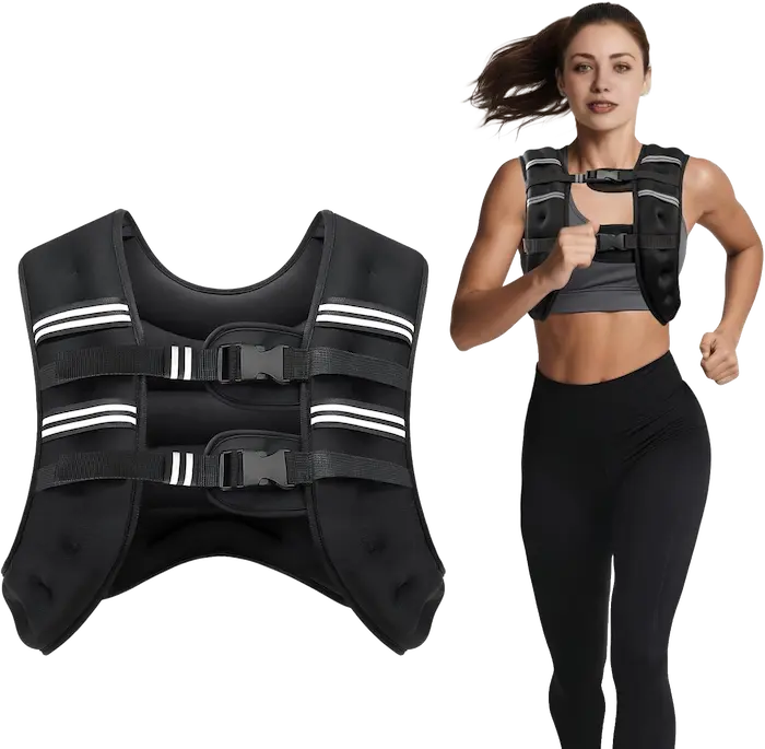 The Core neoprene weighted vest featuring adjustable quick-release buckles and reflective safety stripes for running and fitness training, available for bulk wholesale and custom manufacturing from NeopreneX.