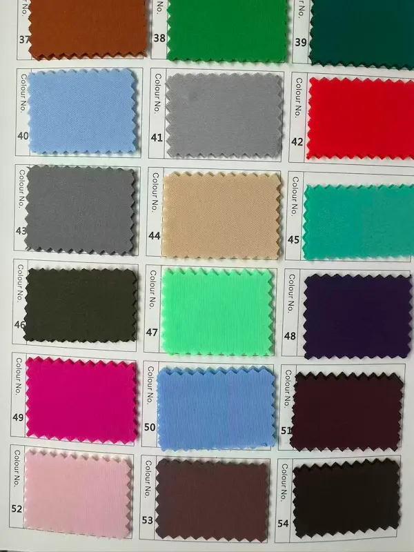 Padded polyester spacer fabric color chart with color options 37 to 54
